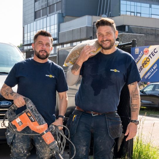 Des experts de Murprotec déshumidifient une cave 