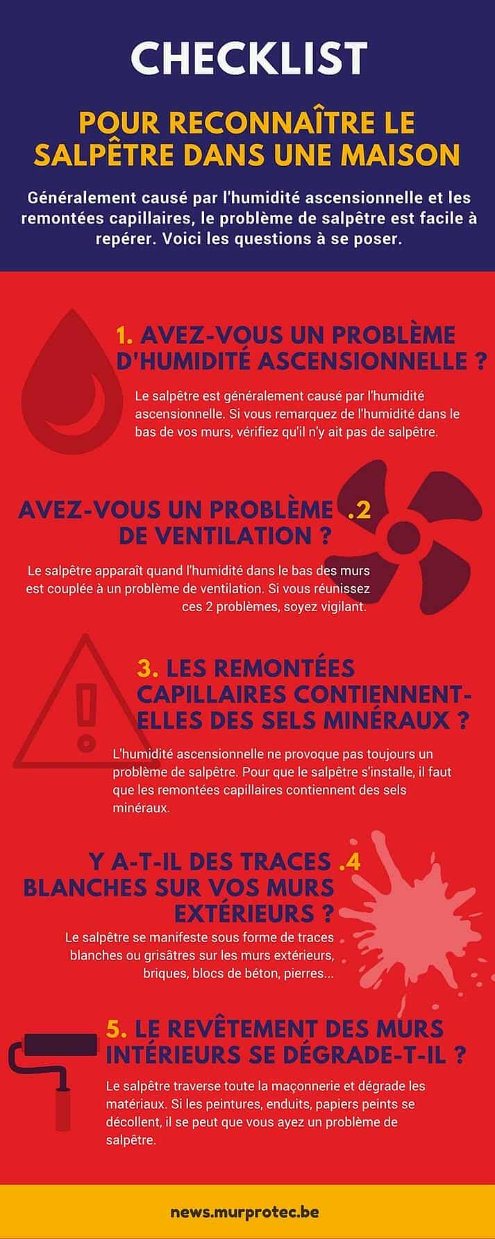 Infographie : reconnaître le salpêtre dans une maison Infographie : reconnaître le salpêtre dans une maison